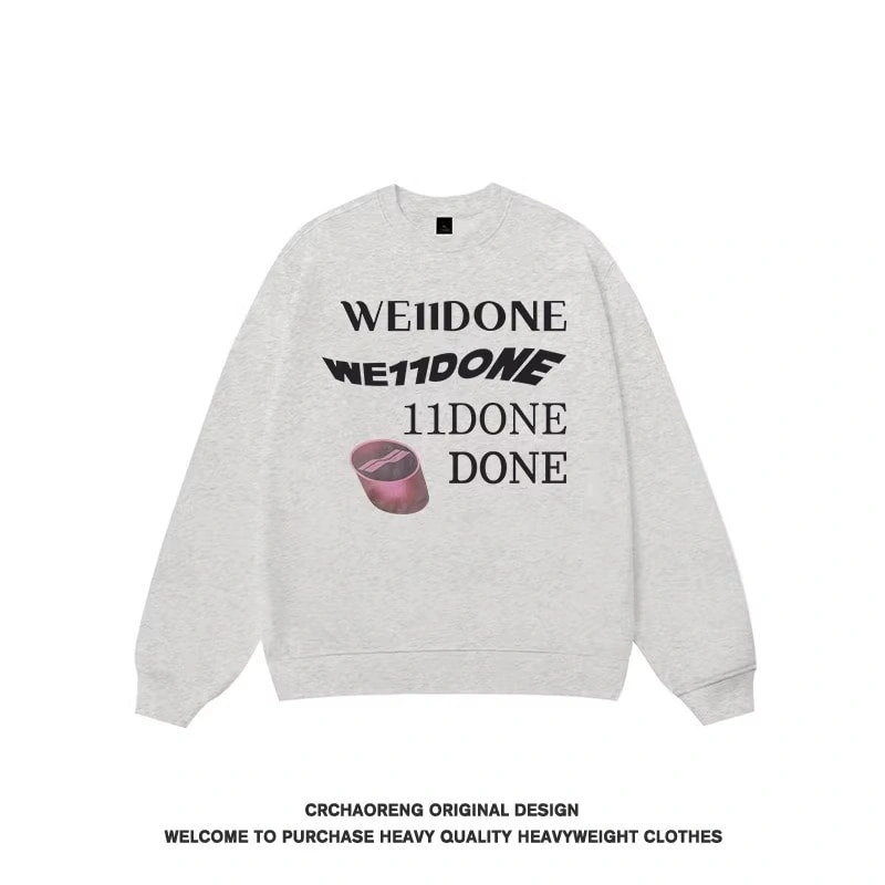 We11done Konne Crew Neck Sweatshirt Men Fleece Thick Letter Print Long Sleeve Top INS Style 4
