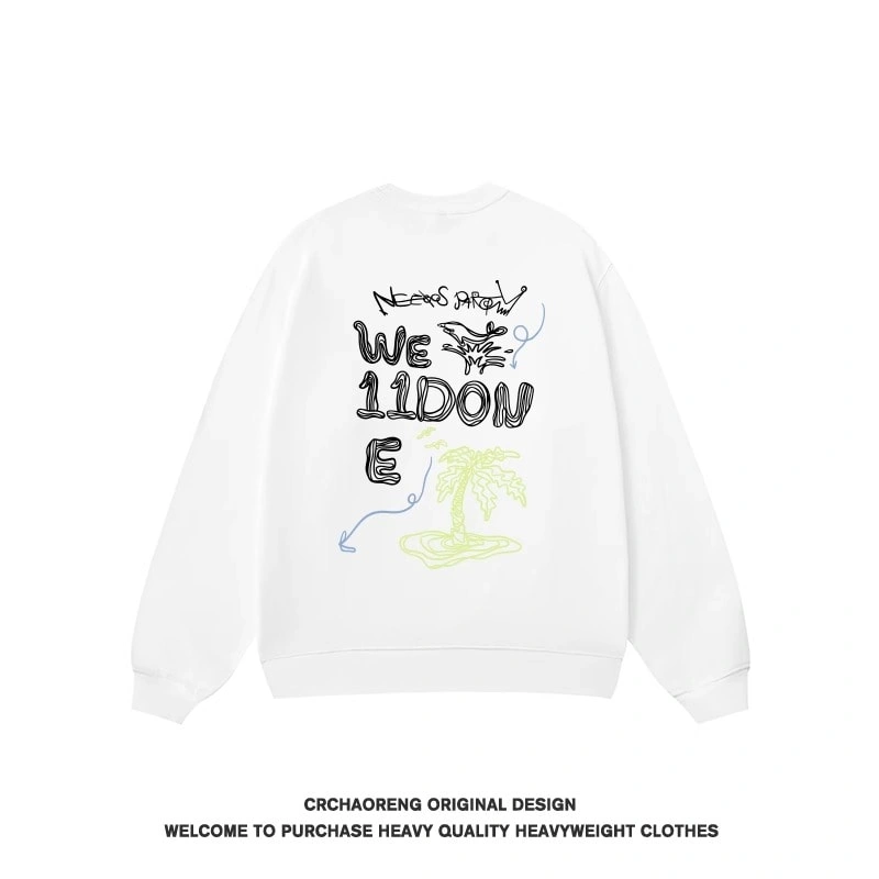 We11done Konne Fleece Thick No Hood Top Men’s Casual Loose Crew Neck Sweatshirt Style 6