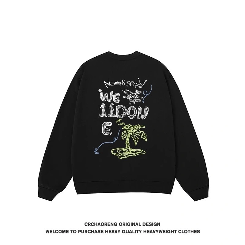 We11done Konne Fleece Thick No Hood Top Men’s Casual Loose Crew Neck Sweatshirt