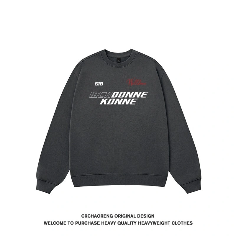 We11done Konne Letter Print Crew Neck Sweatshirt Men Fleece Pure Cotton Pullover Long Sleeve Top Style 2