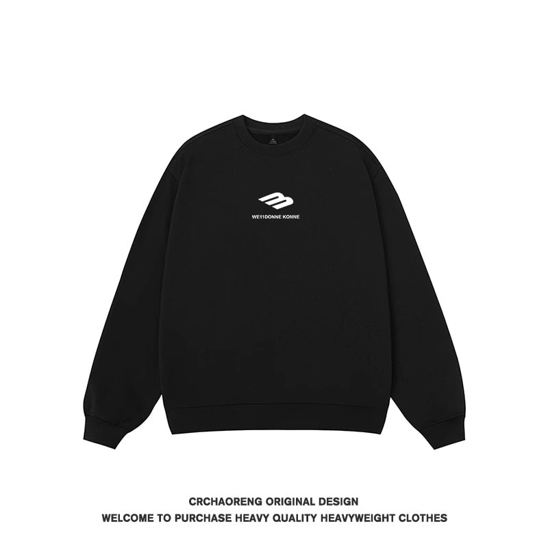 We11done Konne Letter Print Loose Crew Neck Sweatshirt Men High Street Retro Trend Brand Long Sleeve Shirt