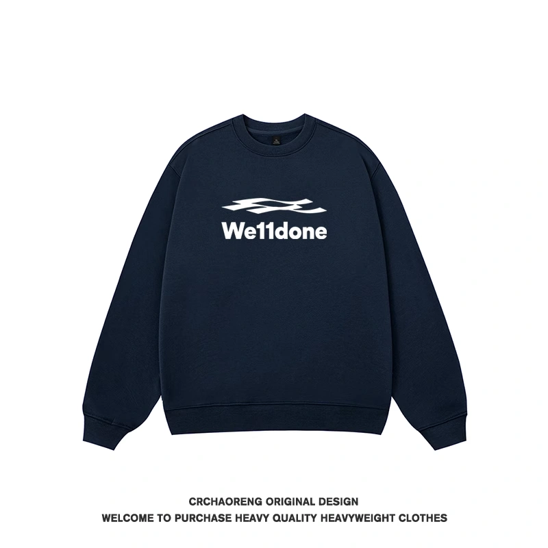 We11done Konne Loose Long Sleeve Top Splice Trend Retro Crew Neck Sweatshirt Men Style 1