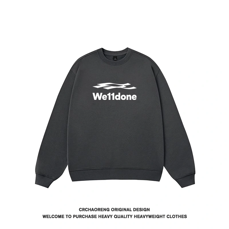 We11done Konne Loose Long Sleeve Top Splice Trend Retro Crew Neck Sweatshirt Men Style 2