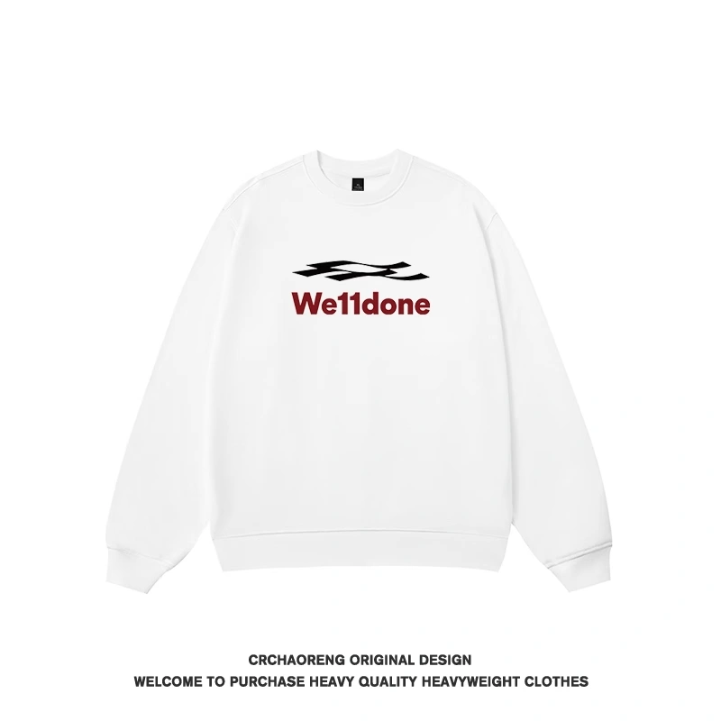 We11done Konne Loose Long Sleeve Top Splice Trend Retro Crew Neck Sweatshirt Men Style 4