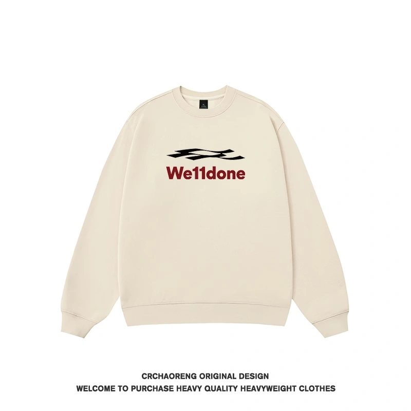 We11done Konne Loose Long Sleeve Top Splice Trend Retro Crew Neck Sweatshirt Men Style 5