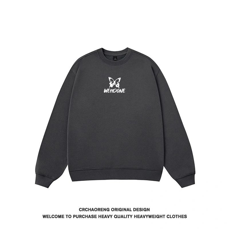 We11done Konne Print Stiff Crew Neck Sweatshirt Men Fleece Loose Retro Long Sleeve Shirt Style 2