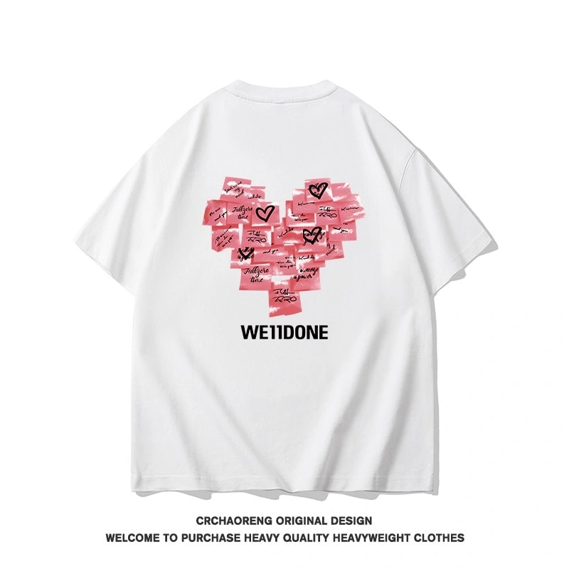 We11done Konne Short Sleeve T-Shirt Men Casual Loose Pure Cotton Half Sleeve Love Print Top Style 1