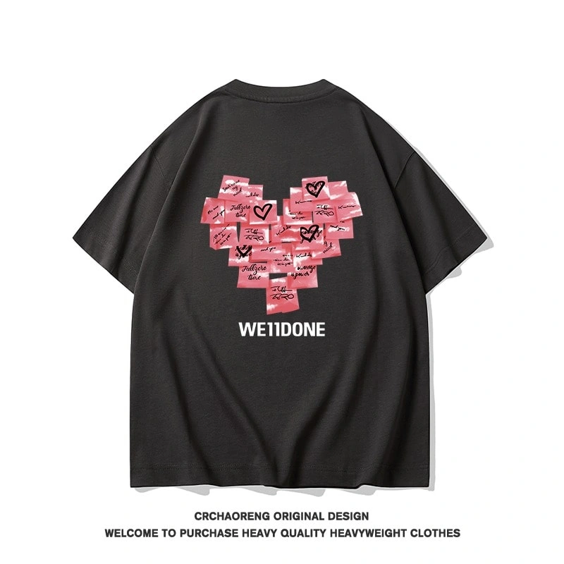 We11done Konne Short Sleeve T-Shirt Men Casual Loose Pure Cotton Half Sleeve Love Print Top Style 2