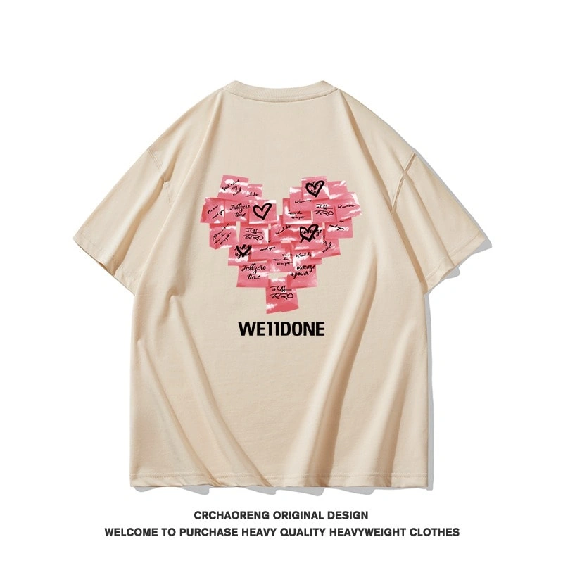 We11done Konne Short Sleeve T-Shirt Men Casual Loose Pure Cotton Half Sleeve Love Print Top Style 3