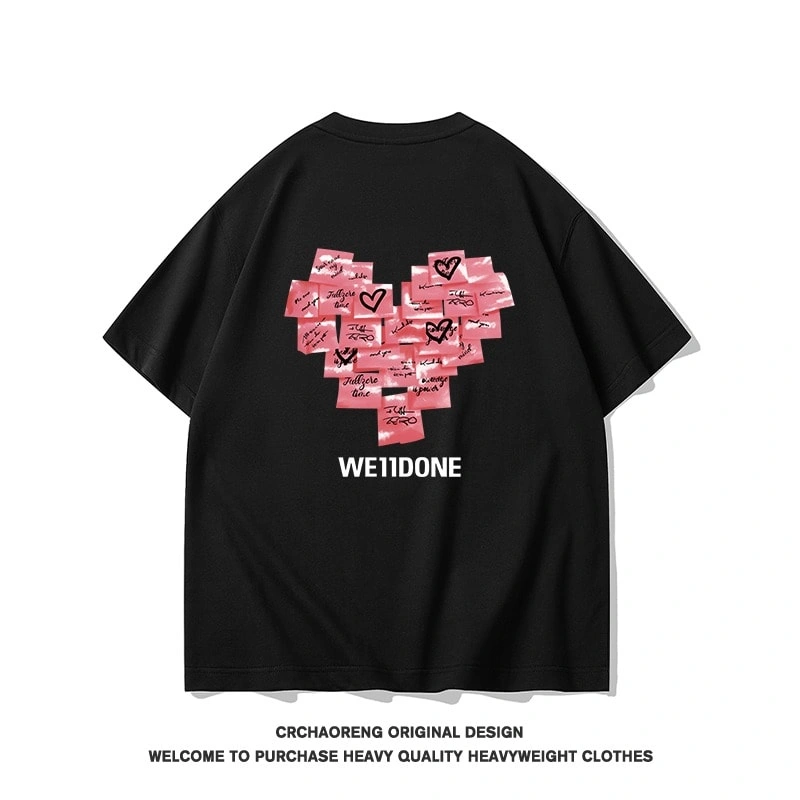 We11done Konne Short Sleeve T-Shirt Men Casual Loose Pure Cotton Half Sleeve Love Print Top