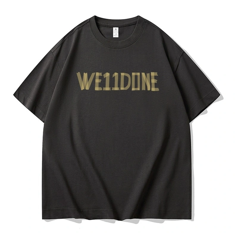 We11done Konne Short Sleeve T-Shirt Men Origami Letter Loose Half Sleeve Pure Cotton Tee Style 2