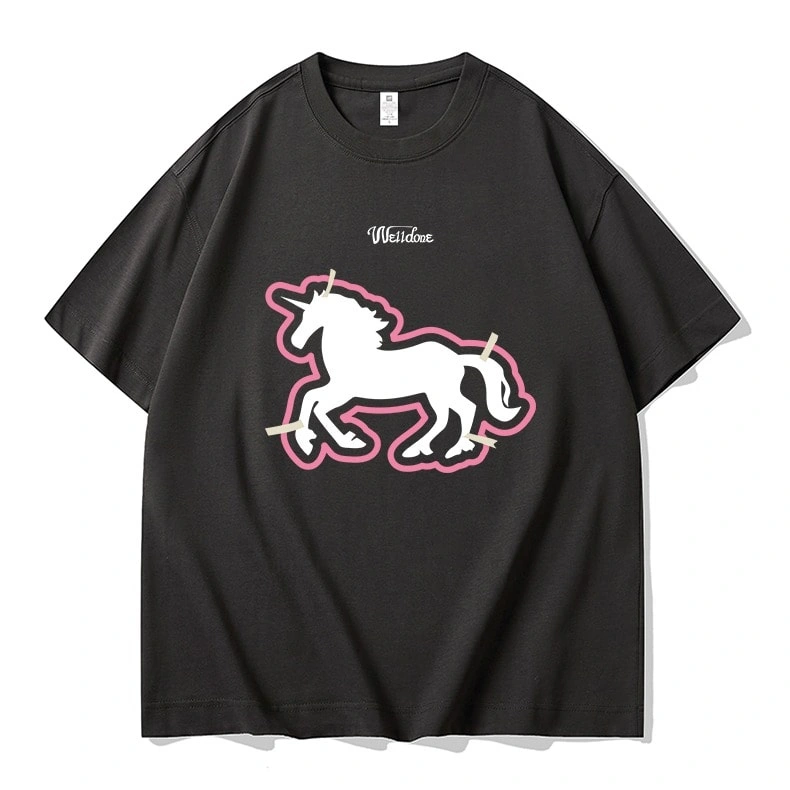 We11done Konne Street Retro Short Sleeve T-Shirt Men Crew Neck Simple Versatile Half Sleeve Top Style 1