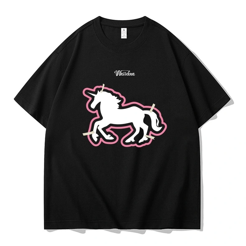 We11done Konne Street Retro Short Sleeve T-Shirt Men Crew Neck Simple Versatile Half Sleeve Top