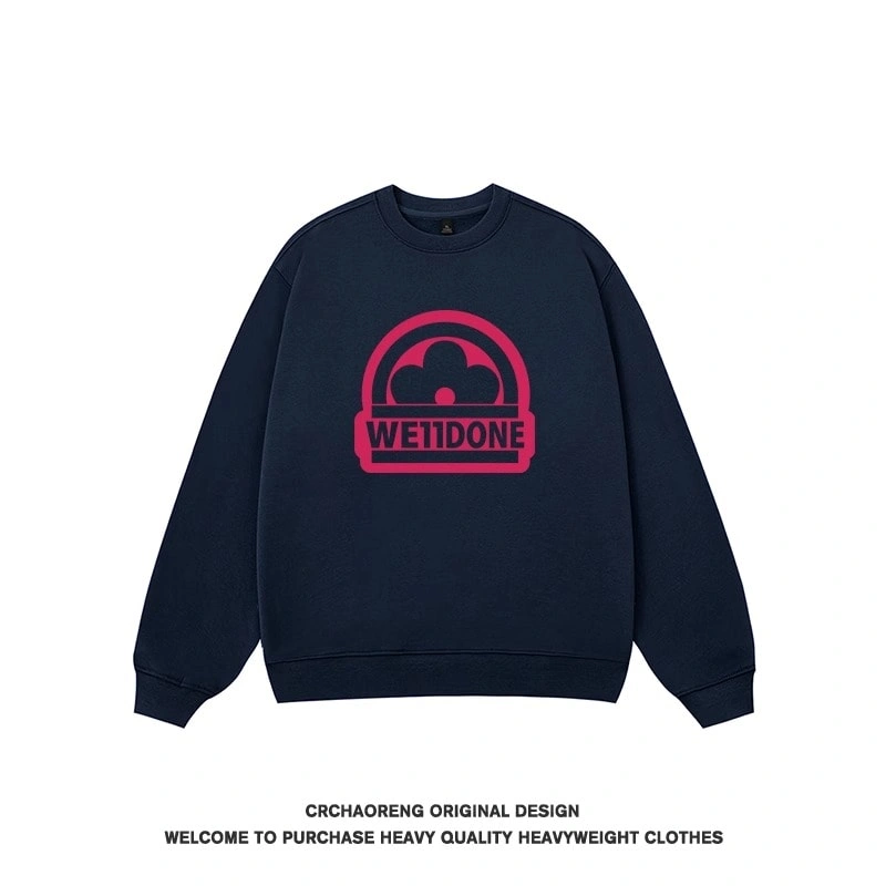 We11done Konne White Print Crew Neck Sweatshirt Men Retro High Street Casual Long Sleeve Top Style 1