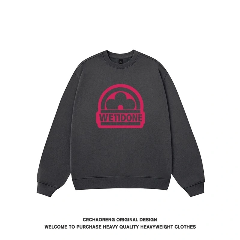 We11done Konne White Print Crew Neck Sweatshirt Men Retro High Street Casual Long Sleeve Top Style 2