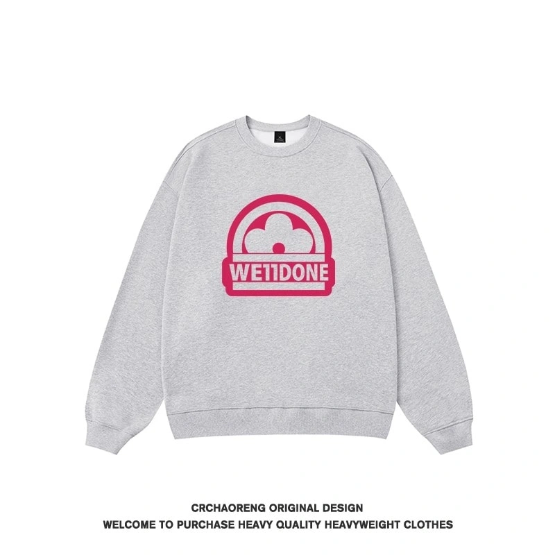 We11done Konne White Print Crew Neck Sweatshirt Men Retro High Street Casual Long Sleeve Top Style 3