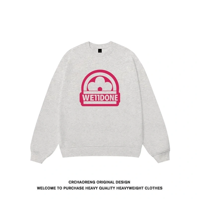 We11done Konne White Print Crew Neck Sweatshirt Men Retro High Street Casual Long Sleeve Top Style 4