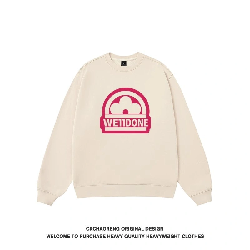 We11done Konne White Print Crew Neck Sweatshirt Men Retro High Street Casual Long Sleeve Top Style 5