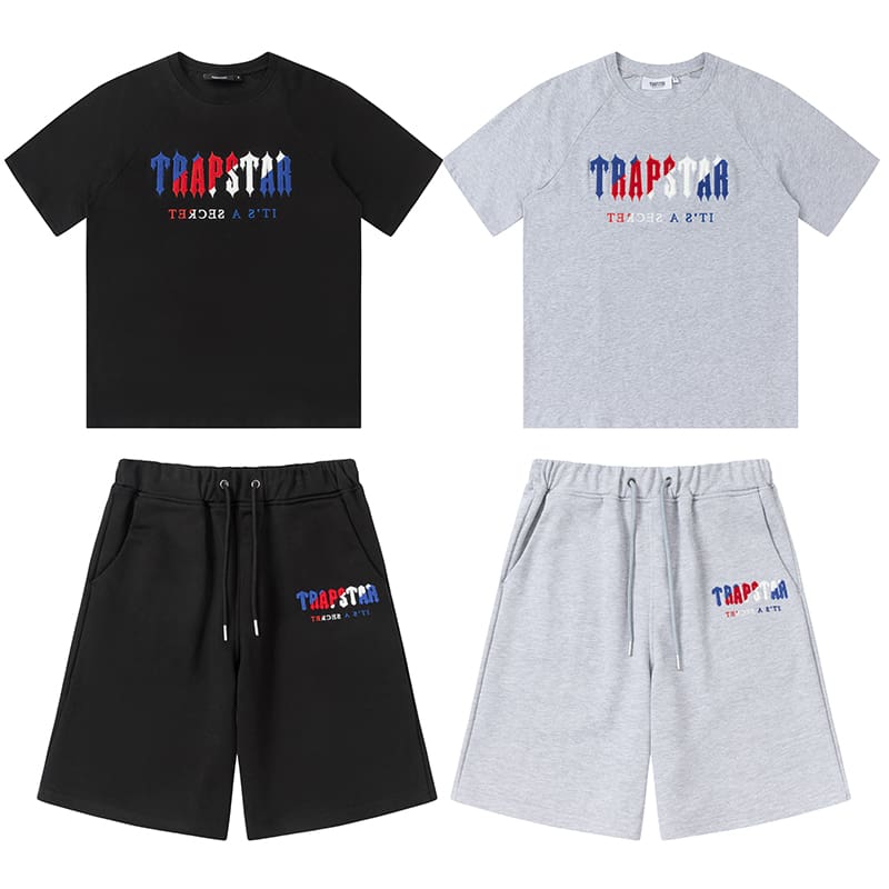 Trapstar Blue Red Towel Embroidery Tee & Shorts Set