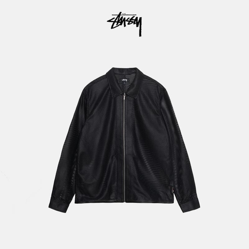Black-Zip Shirt Perforated Leather