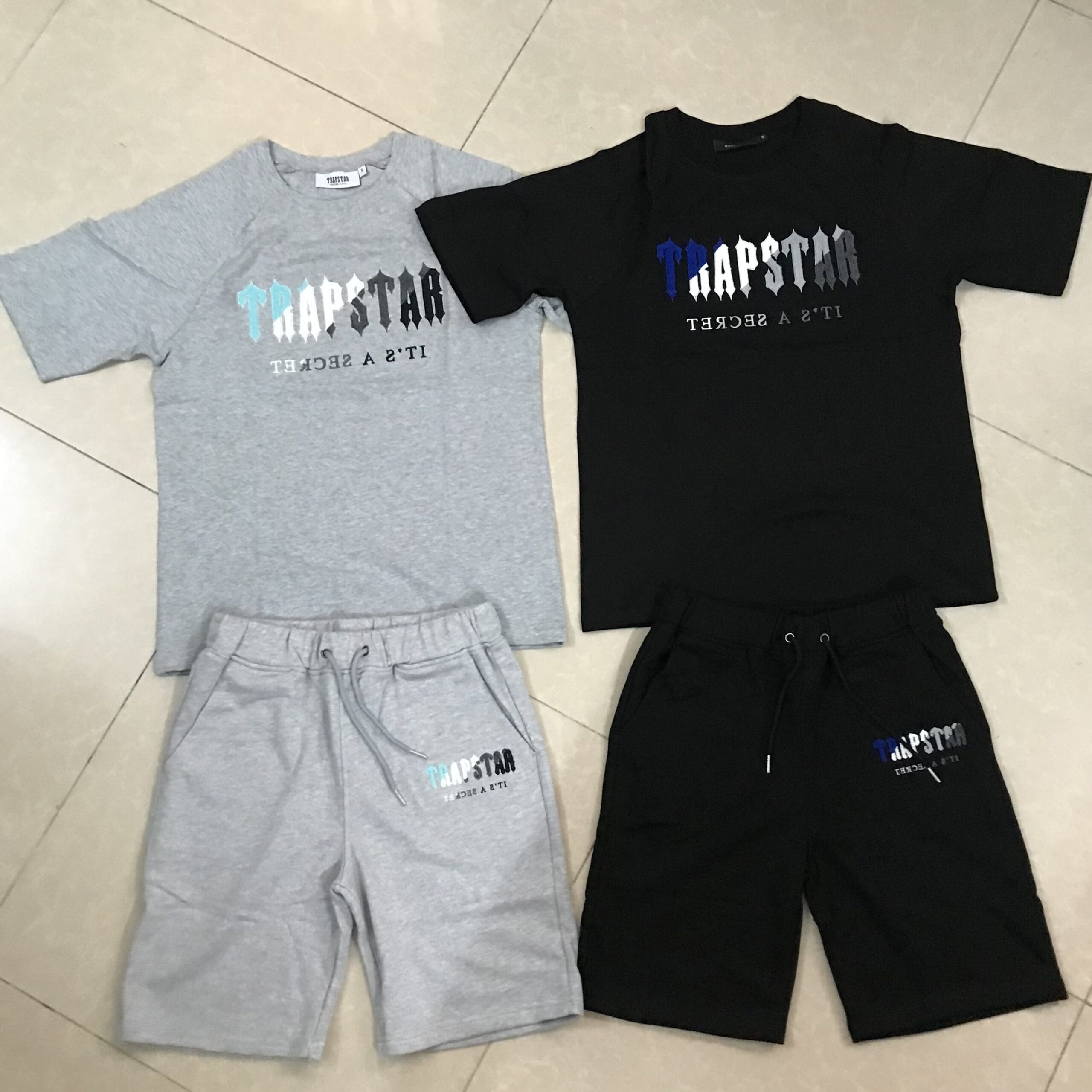 Trapstar Blue White Towel Embroidery Tee & Shorts Set