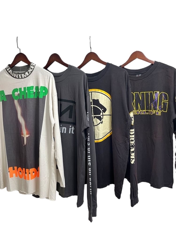 Saint Michael American-Style Distressed Long-Sleeved T-Shirt for Men and Women