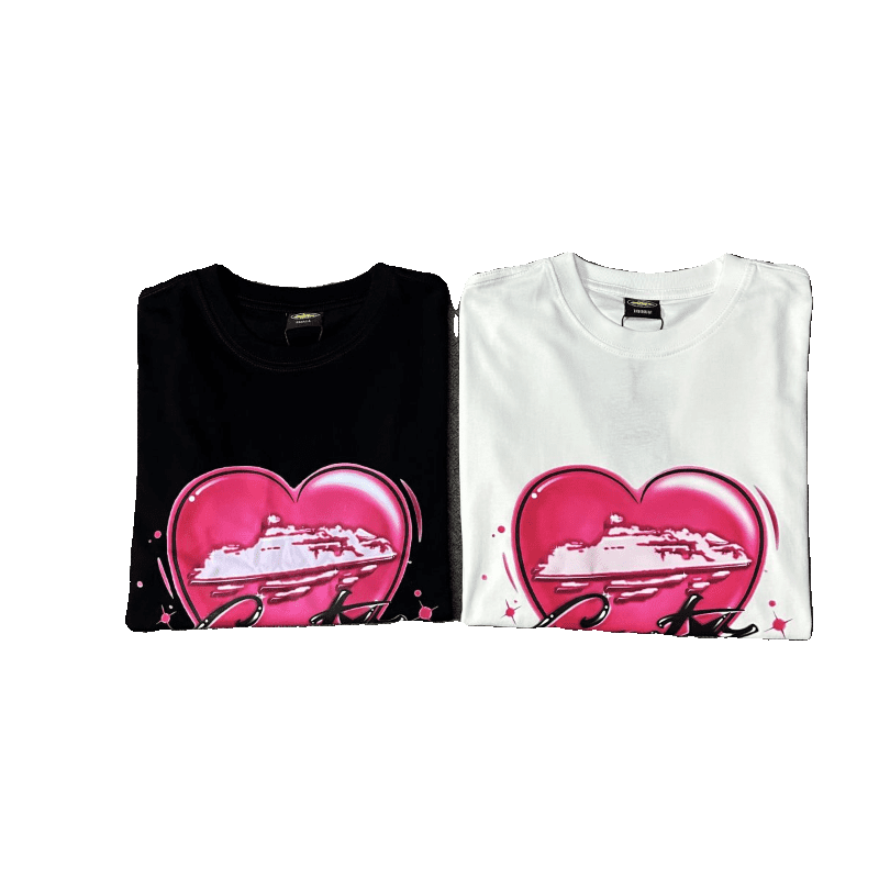 American High Street Corteiz Love Letter Print Short Sleeve Casual Retro Couple T-Shirt