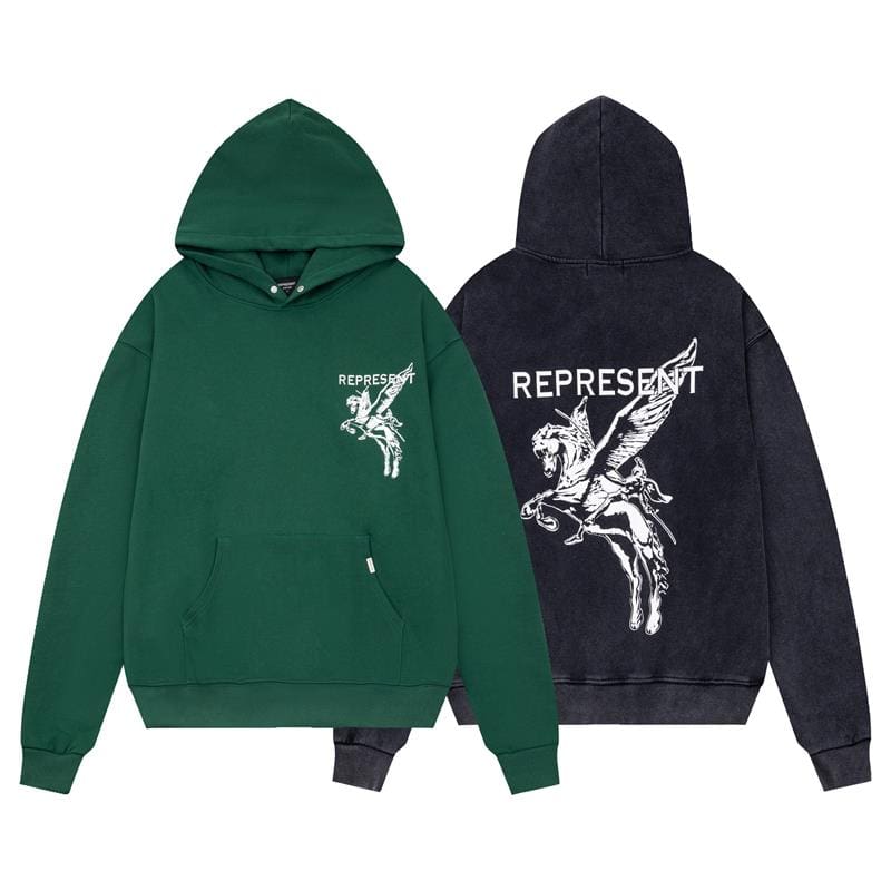 Represent Pegasus Knight Print Hooded Pullover Terry Sweater for Men and Women