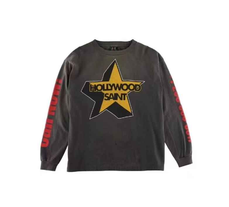 Saint Michael Five-Pointed Star English Letter Long Sleeve T-Shirt