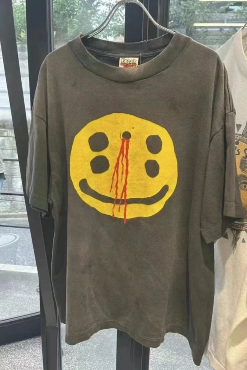 saint michael x cpfm smiling F**e beast washed distressed short sleeve tee