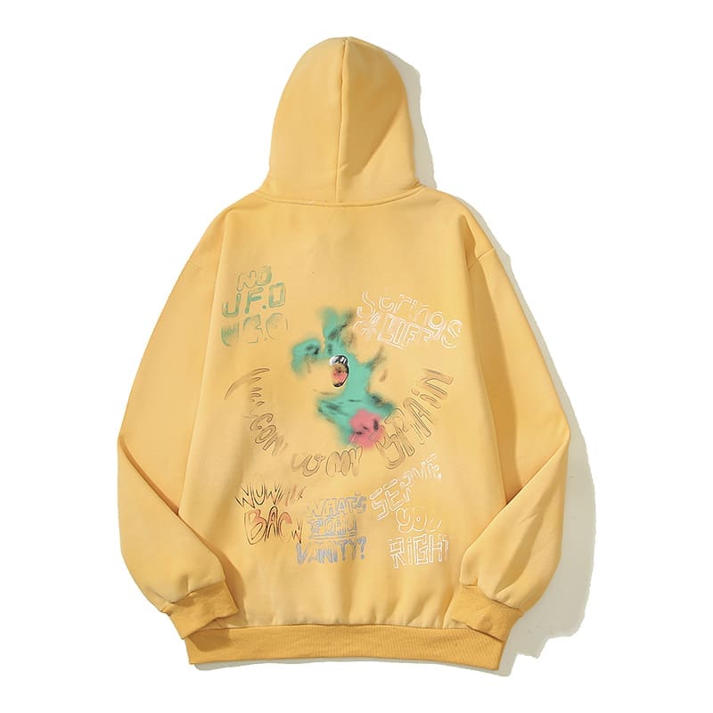 Liu Xianhua Smiley Retro Distressed Mud Printed Graffiti Hoodie