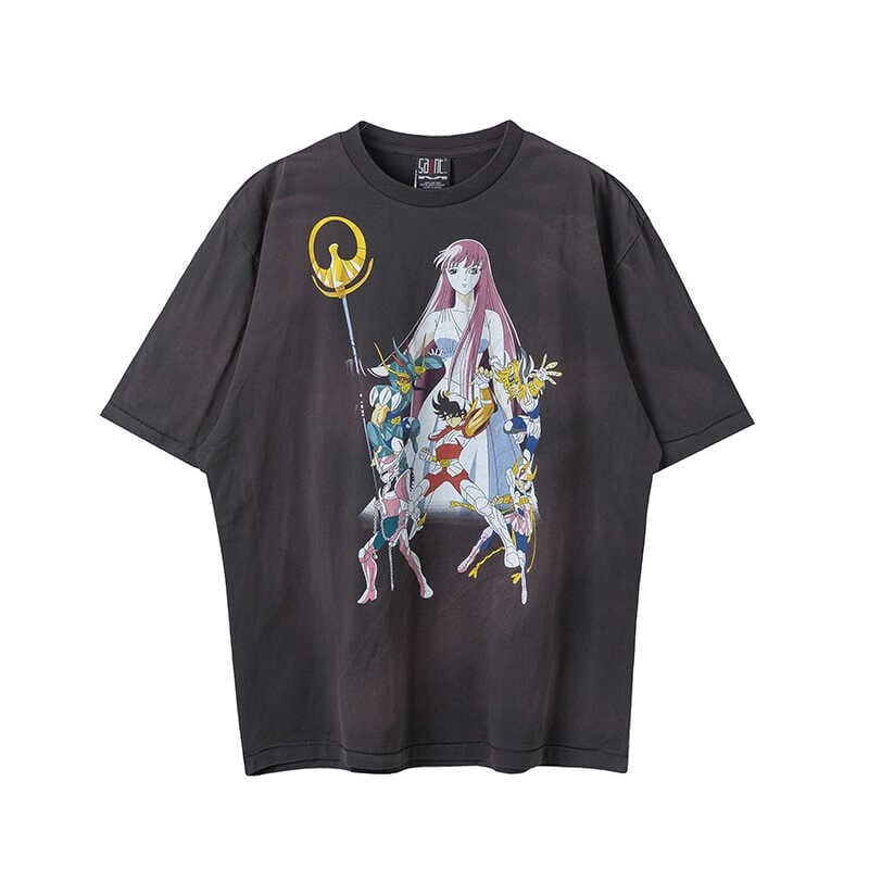Saint Michael Saint Seiya Anime Print Vintage Washed T-Shirt for Men and Women