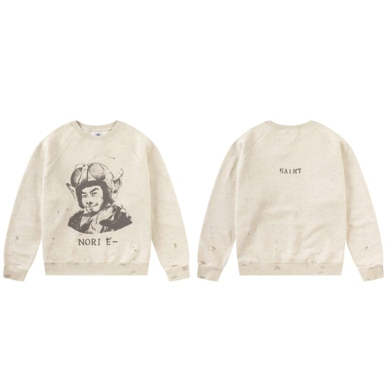 Saint Michael Retro Round Neck Sweater Thick Long Sleeve Top for Men and Women