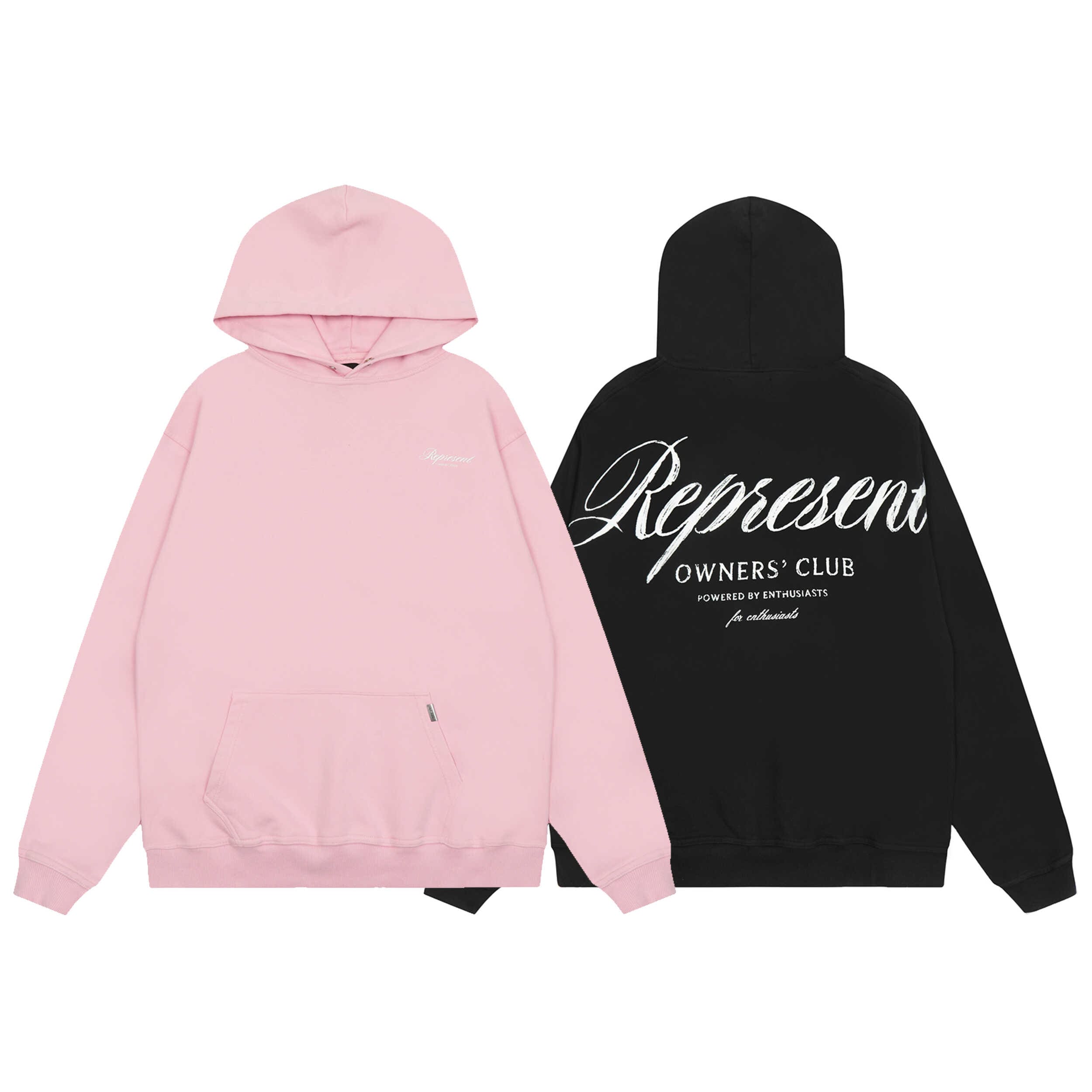 Represent Letter Slogan Print Long Sleeve Hooded Sweater Casual Fashion for Couples