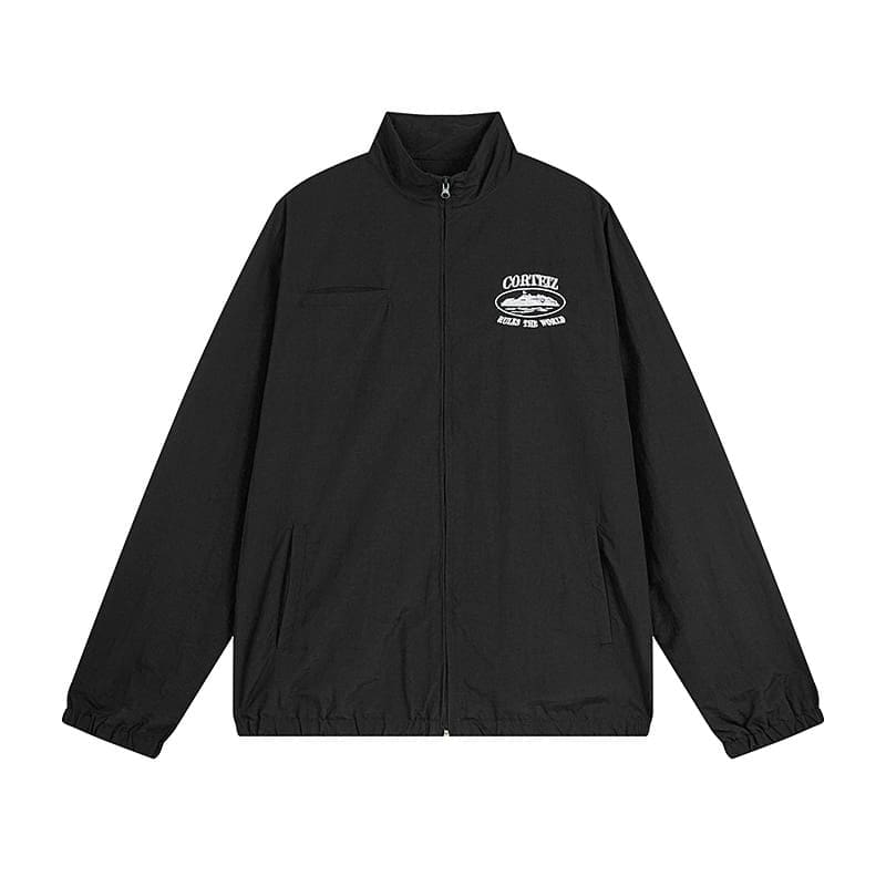 Maychao Corteiz Devil Island Embroidered Logo Zipper Coat