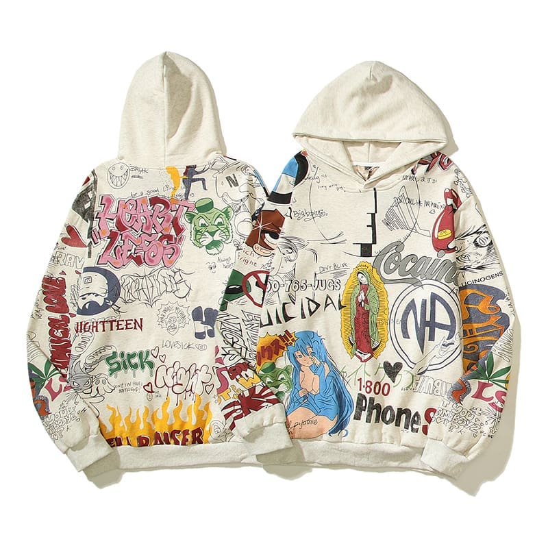 Saint Michael Flame Hand-Painted Retro Distressed Hooded Sweater