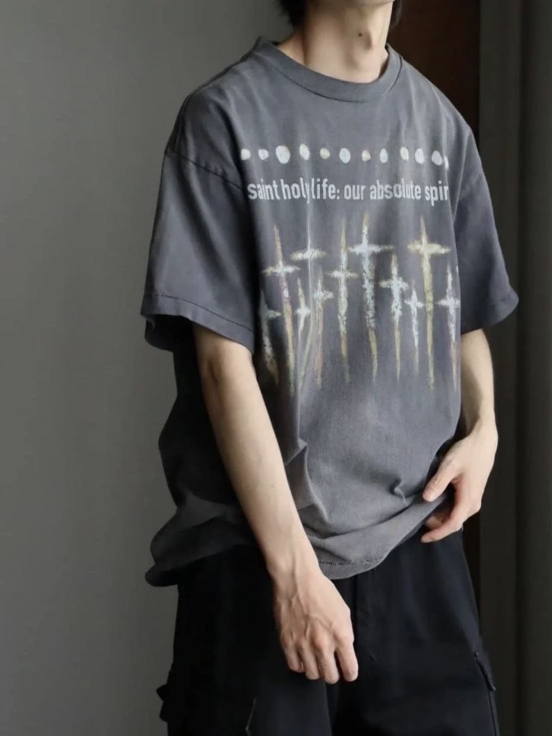 Saint Michael x Forsomeone Joint God Washed Distressed Short Sleeve T-Shirt