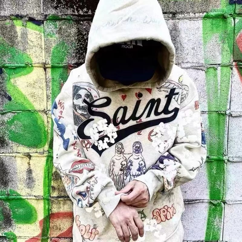 Saint Mixx Denim Tears Joint Hooded Sweater for Couples