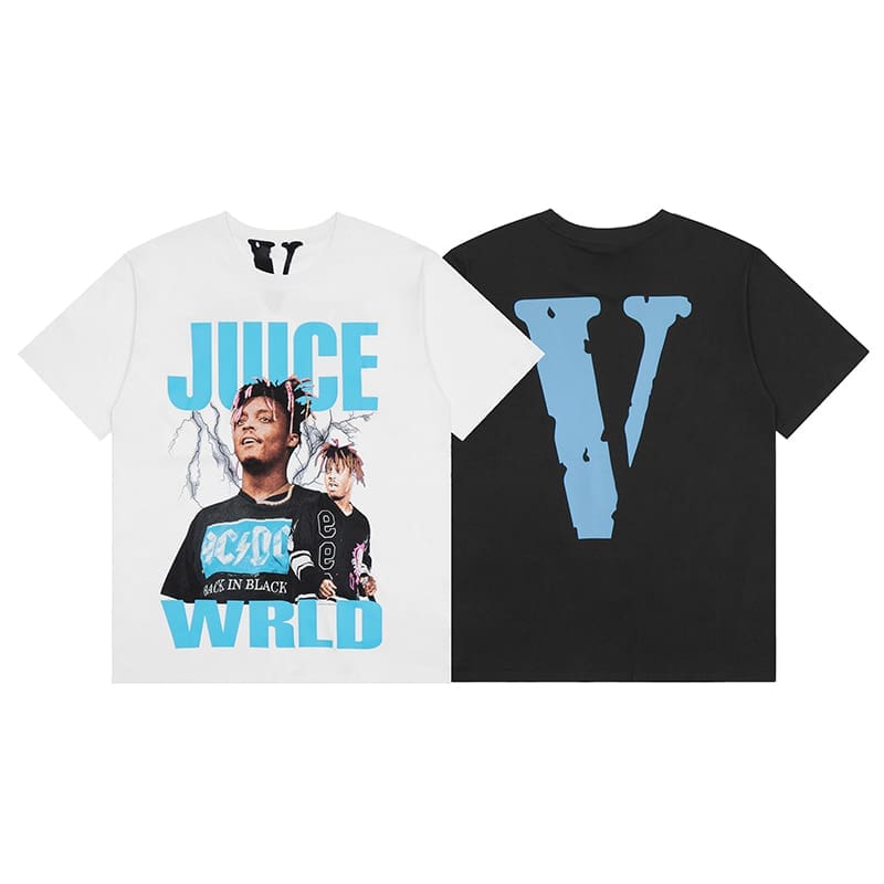 VLONE FOG Juice WRLD Blue V Poster Print Loose T-Shirt for Men