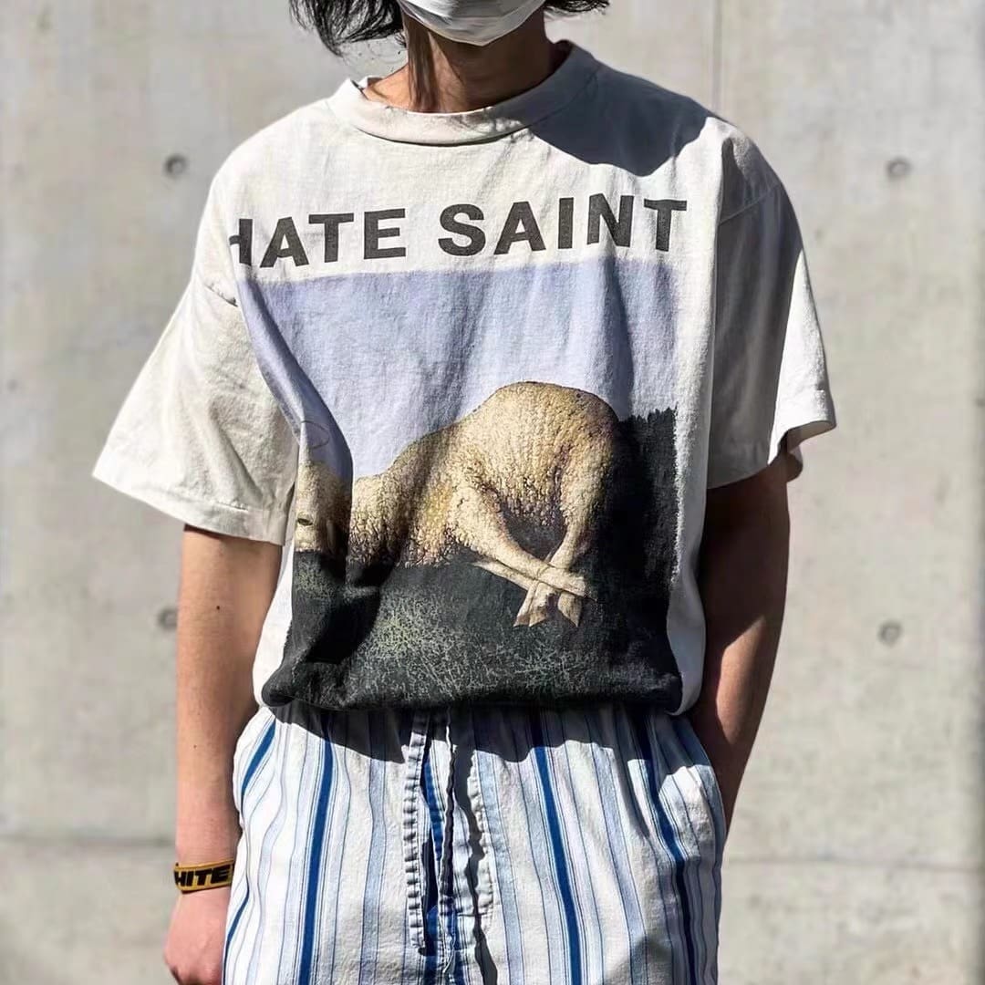 Saint Michael Angel Sheep Printed Loose Short Sleeve T-Shirt for Men and Women