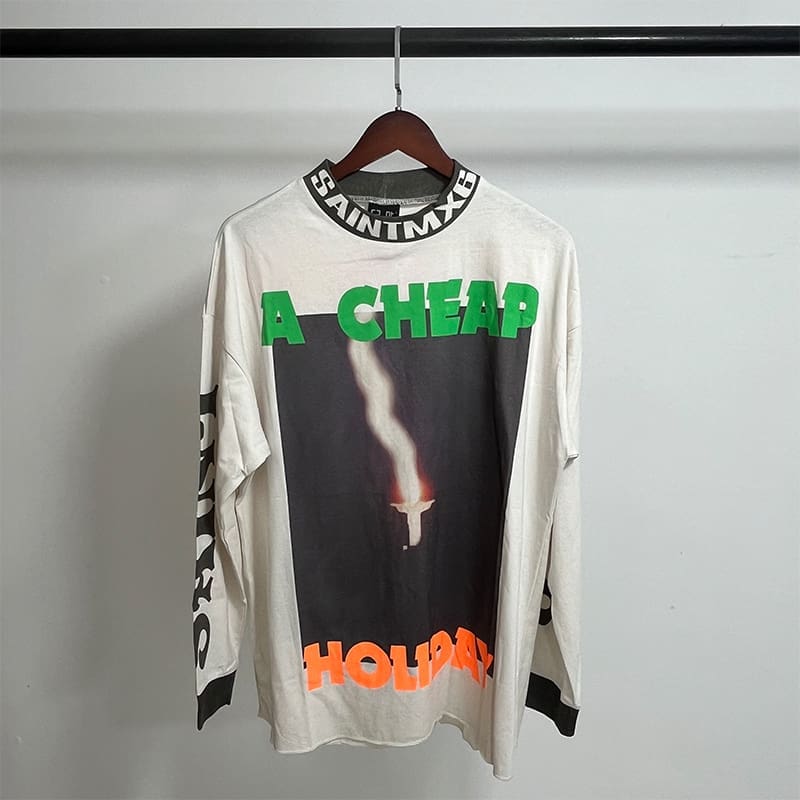 Saint Michael American-Style Distressed Long-Sleeved T-Shirt for Men and Women