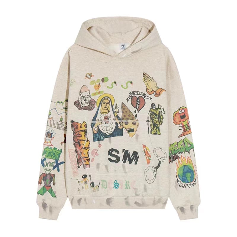 Saint Michael Graffiti Hoodie Loose Sweater for Men and Women