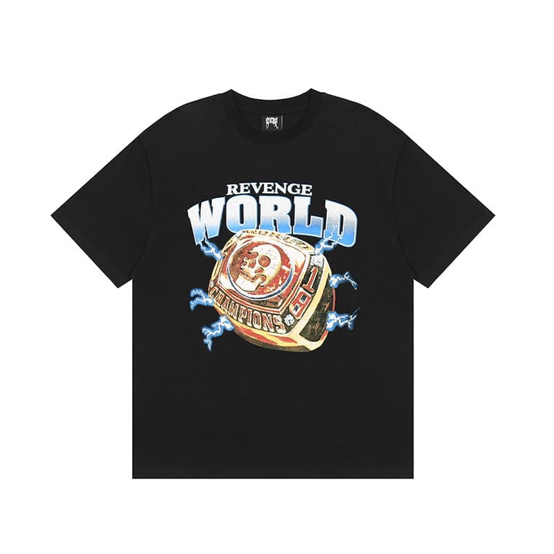 Revenge x Juice WRLD Lightning Skull Ring Championship Short Sleeve T-Shirt for Men and Women