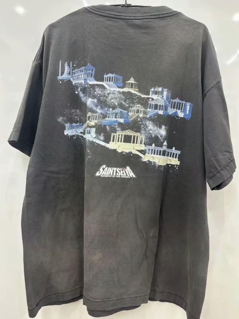 Saint Michael Saint Seiya Anime Joint Washed Short Sleeve T-Shirt for Men and Women