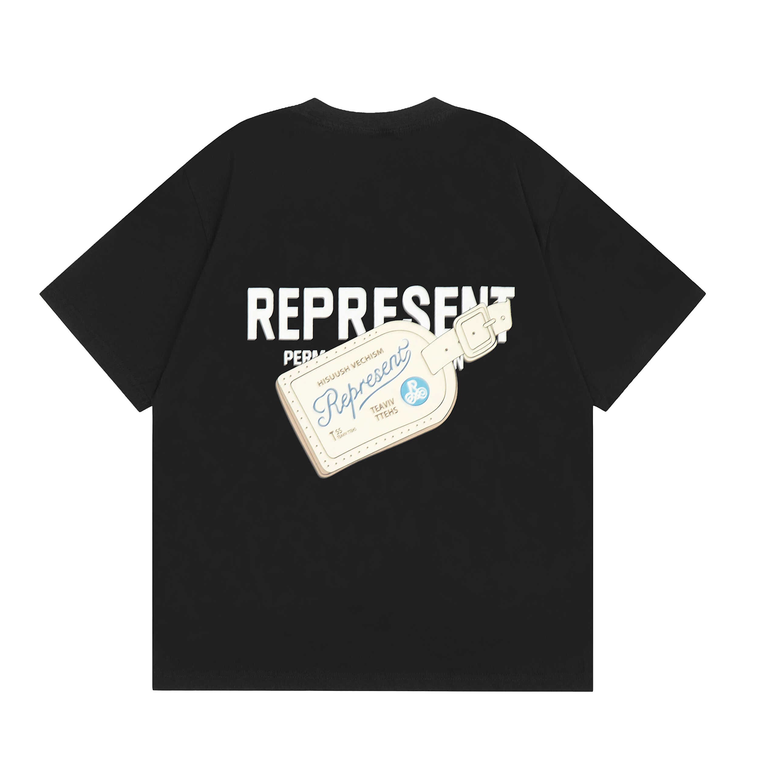 Represent Leather Tag Vintage Print Casual Round Neck Short Sleeve T-Shirt