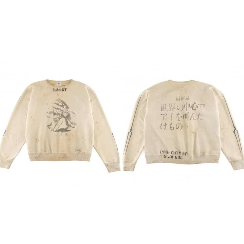 Saint Michael Retro Round Neck Sweater Thick Long Sleeve Top for Men and Women