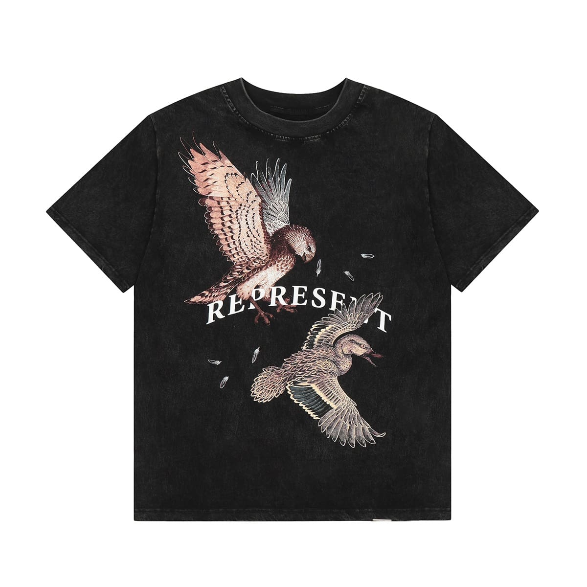 Represent Retro Washed Distressed Lark Print Loose American Casual T-Shirt