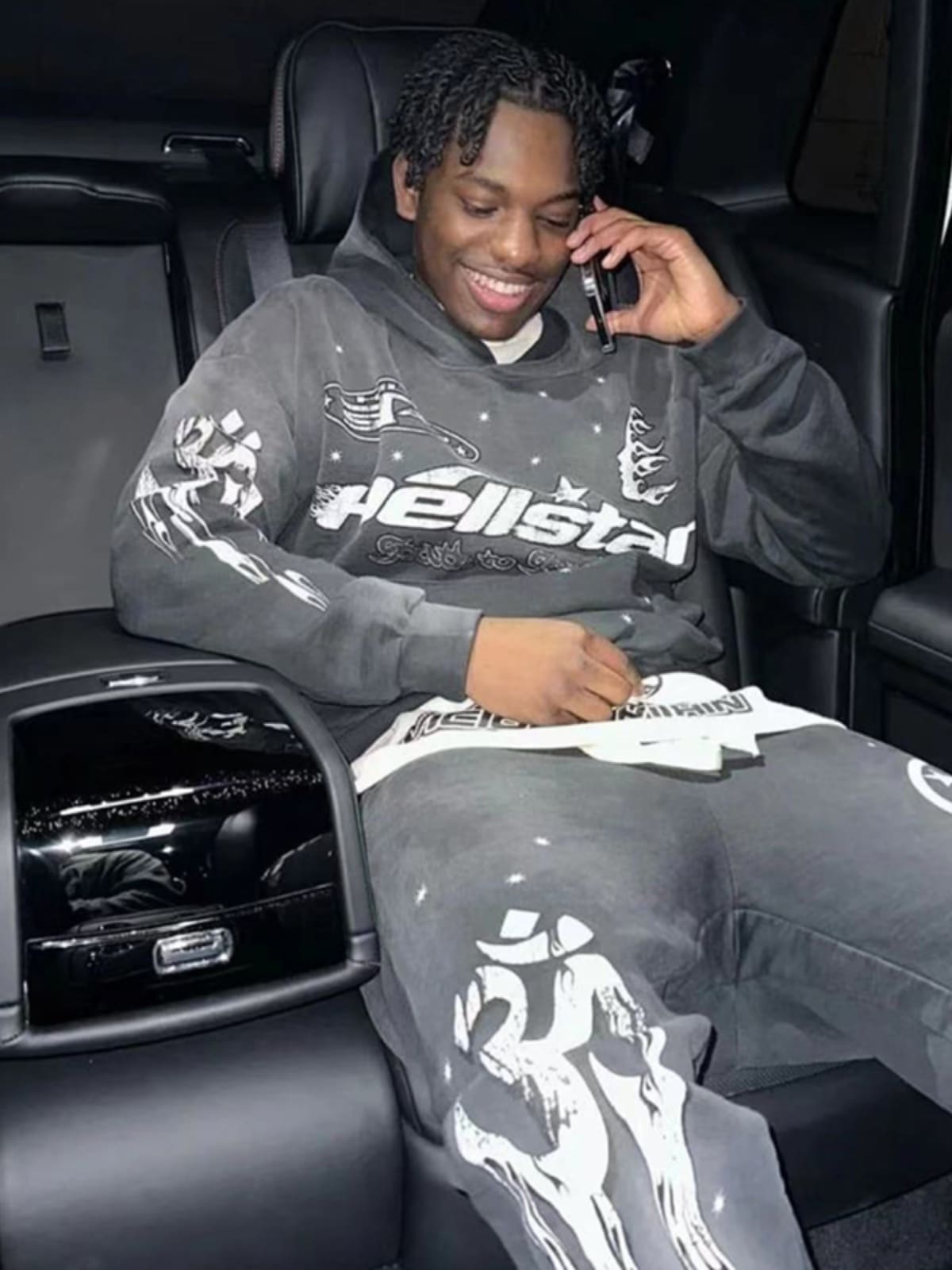 H*lst*r studios flare flame hoodie and trousers stitching sweater suit