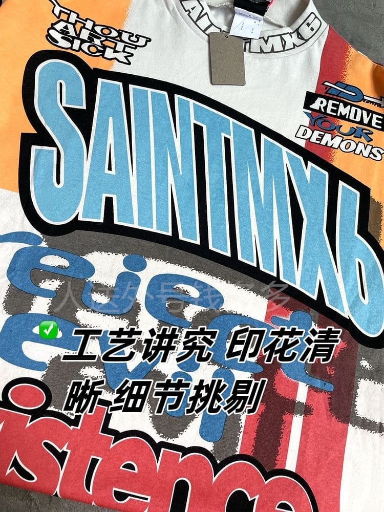 Saint of Michael Graffiti Cotton Wide Round Neck Long Sleeve T-Shirt for Men