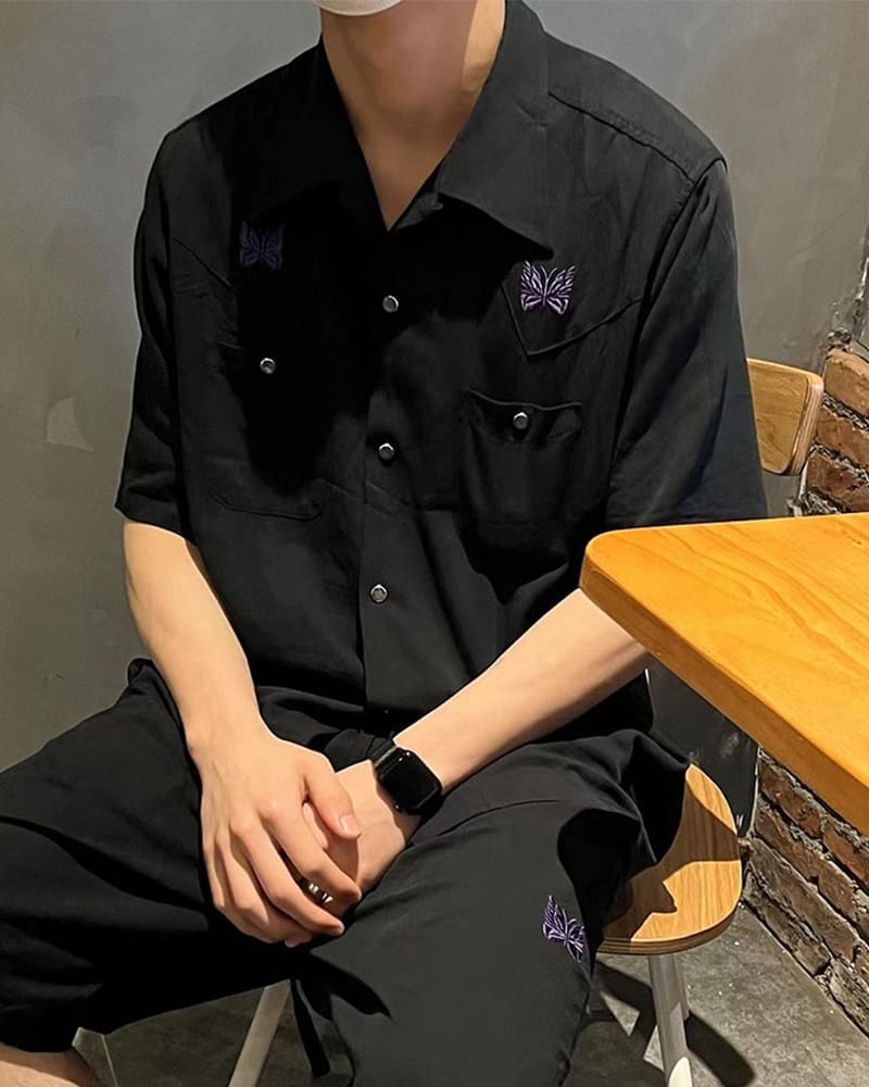 Needles French Royal Style Butterfly Embroidery Loose Short Sleeve Shirt